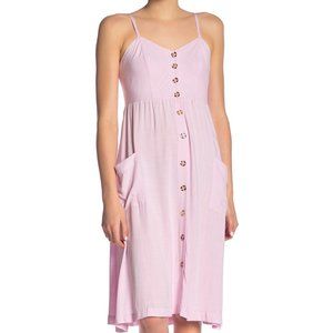 Good Luck Gem Pink Button Front Spaghetti Strap Midi